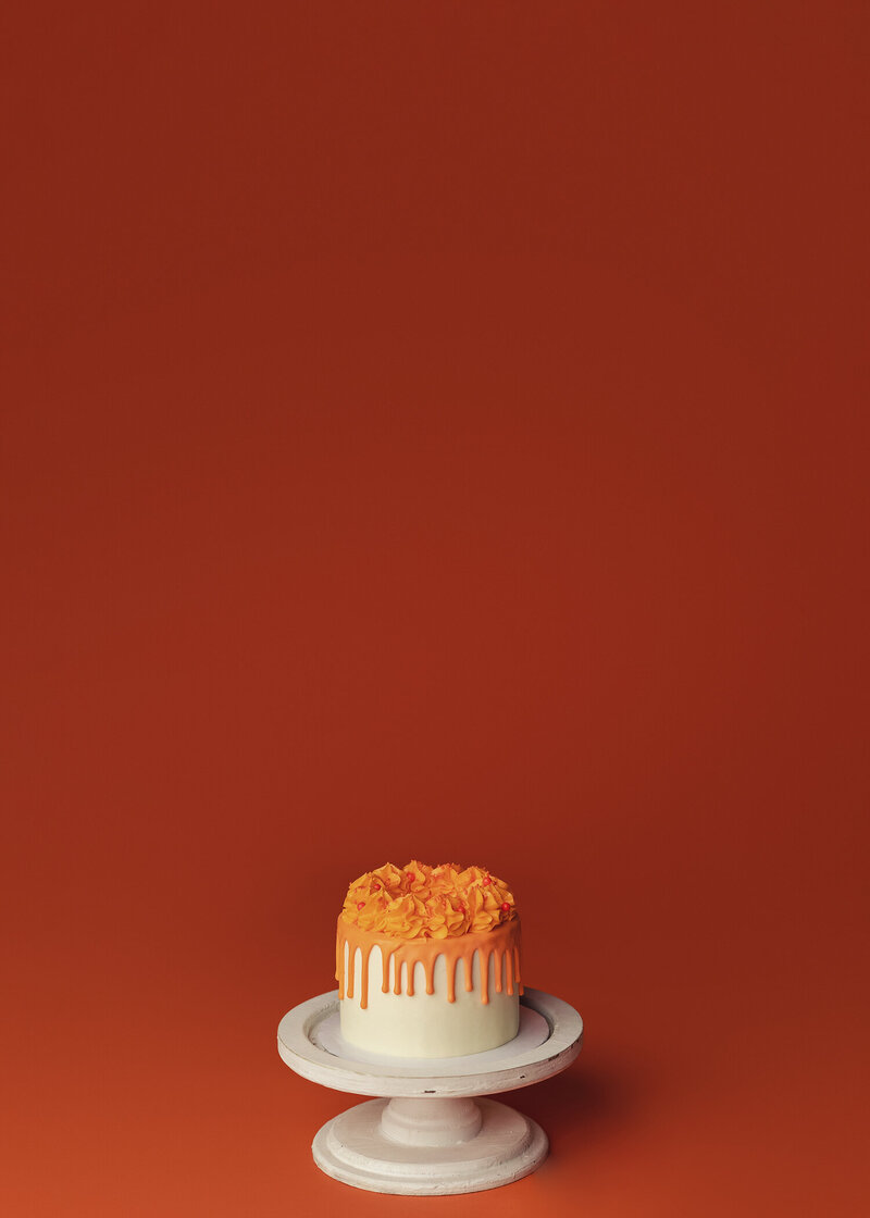 orange cake with orange background for cake smash session in phoenix