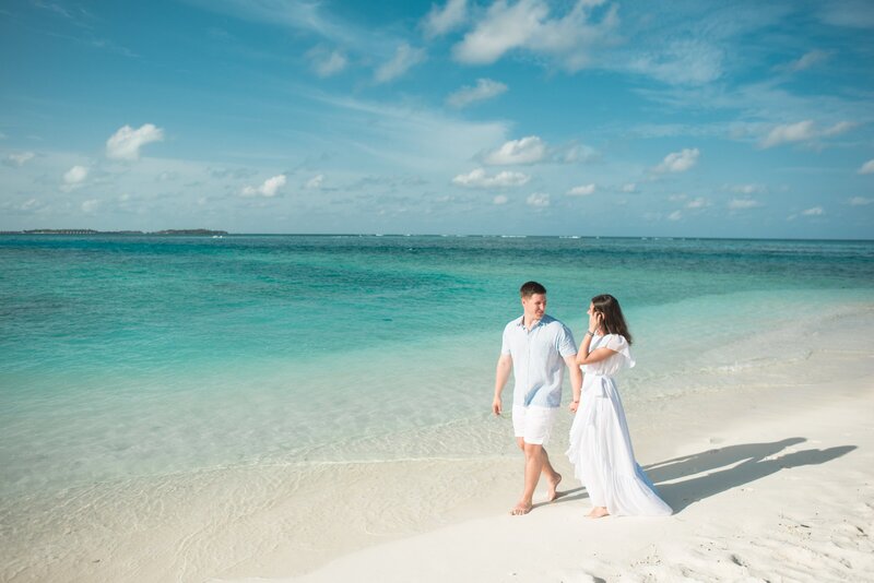 bride and groom on beach