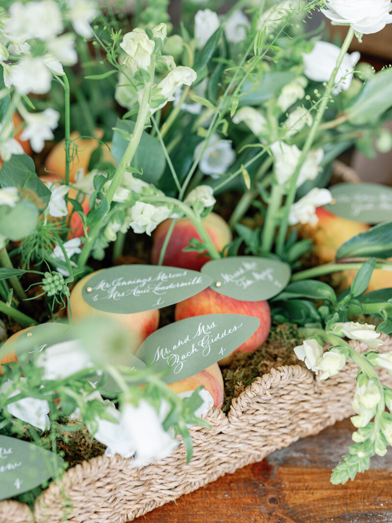 Floral arrangement at wedding rehearsal dinner