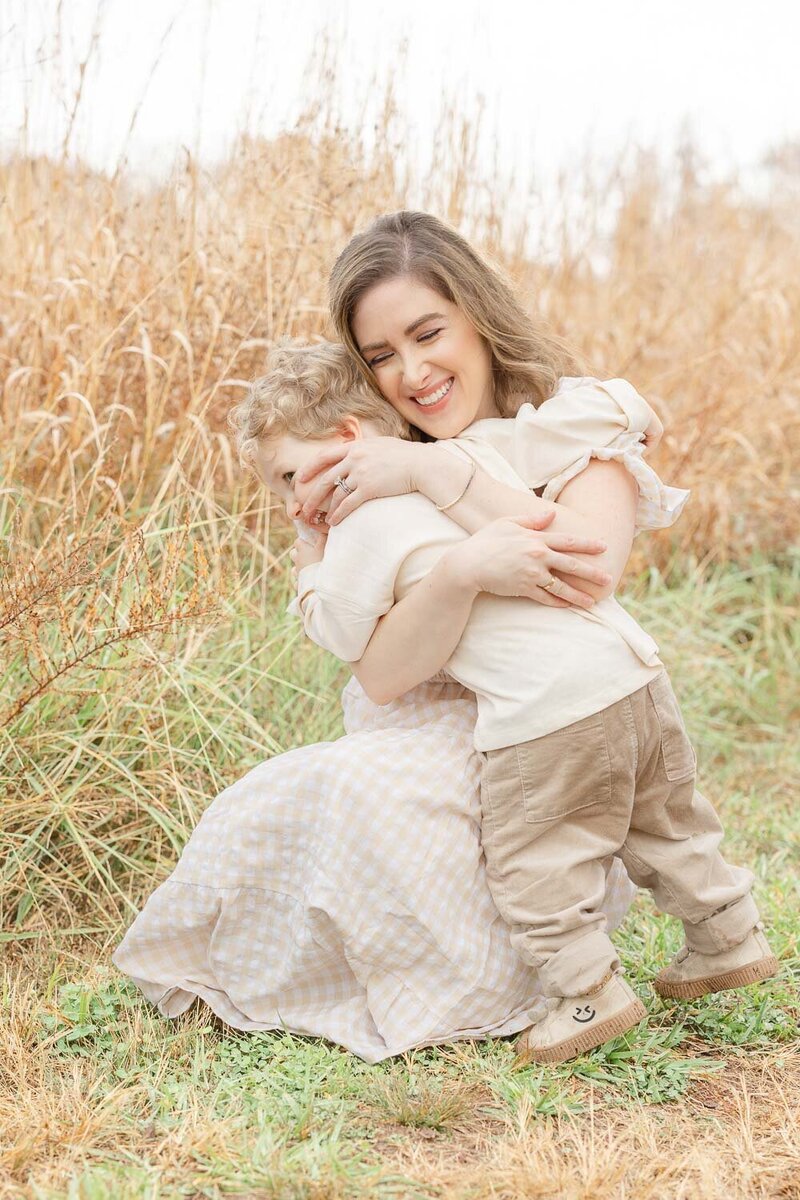 Mom hugging son during Prince William County, VA photos