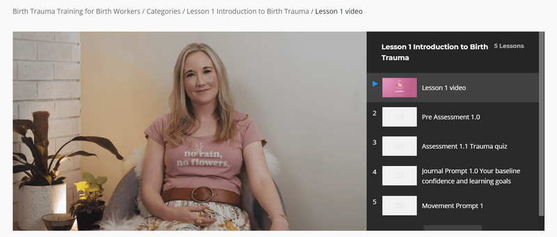 erin bowe birth trauma training screen shot lesson 1 and sidebar
