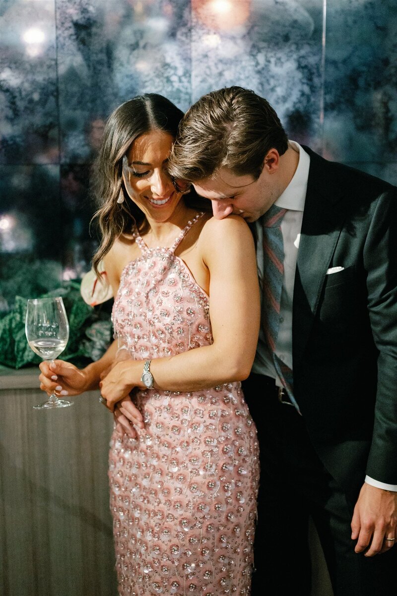 Contemporary Fall Wedding with Peach-Emerald Color Palette at the Renowned Designer Restaurant, Detroit MI