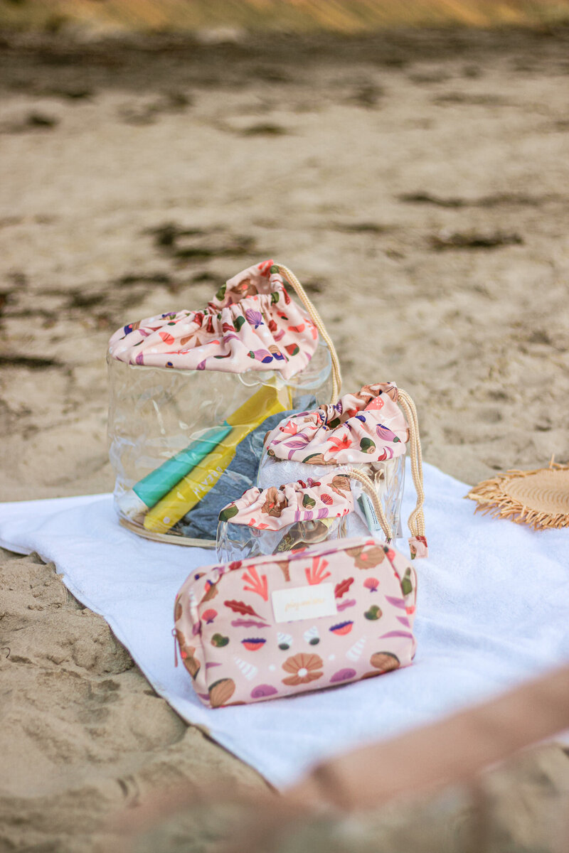 Pink toned beach bag brand product photography