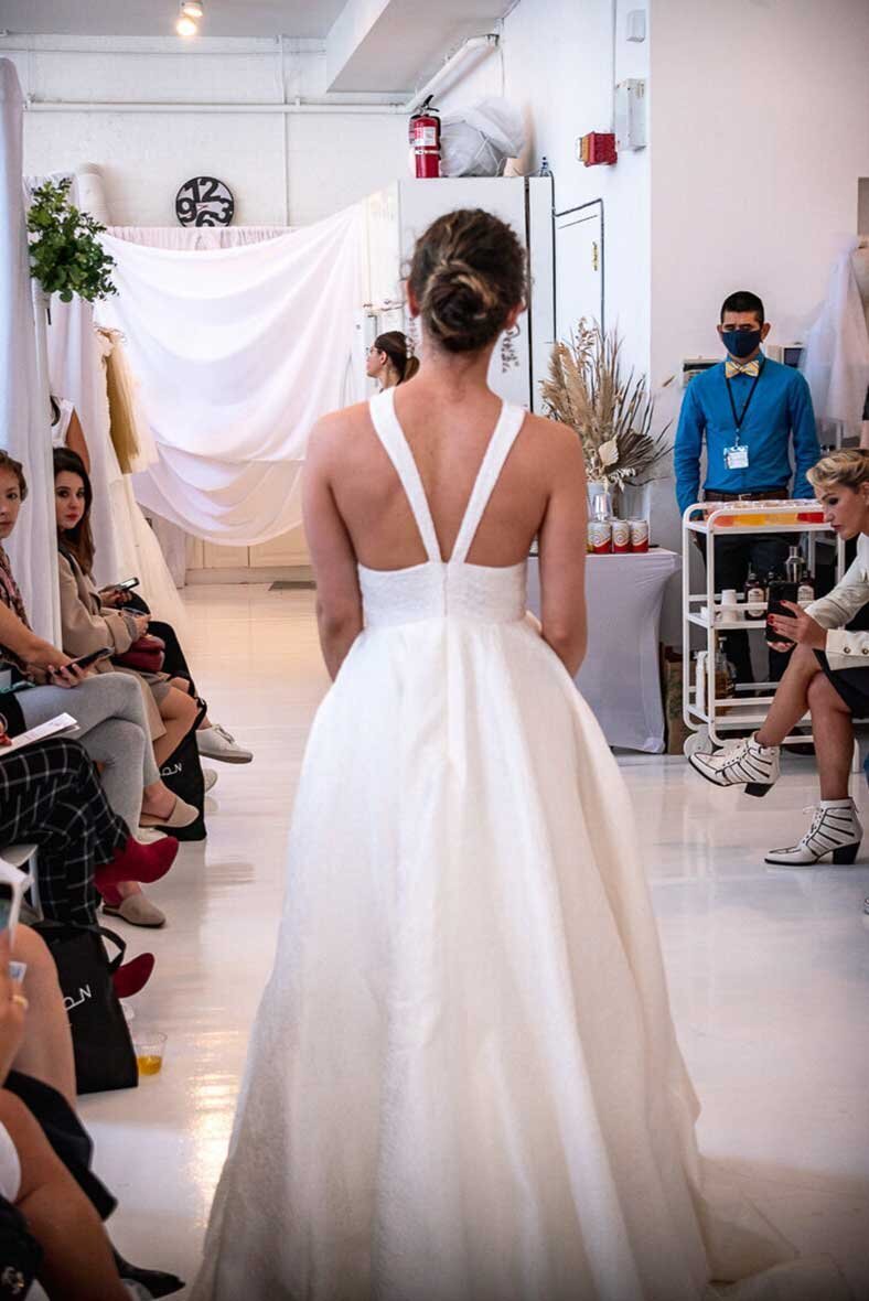 v-back wedding dress with pockets by SC bridal designer edith elan