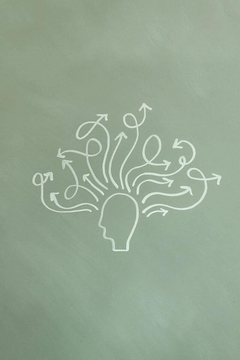 Drawing of a human with multiple arrows extending outwards from it
