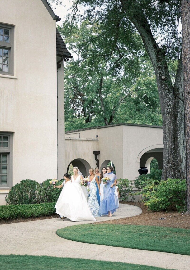 Bride and groom walk up memorial steps at their DC wedding