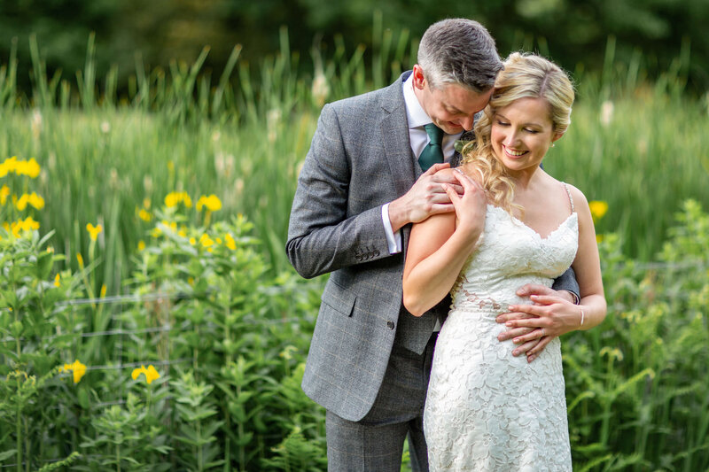 Bride and groom smiling in London