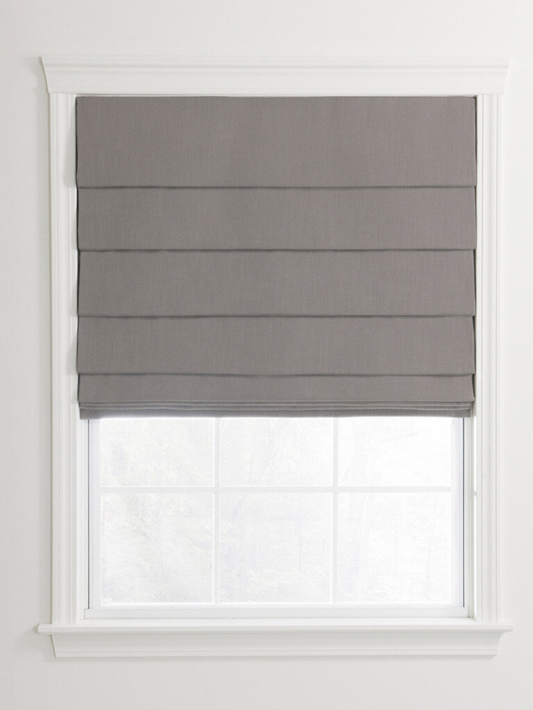 Hobbled Roman shade style, half raised