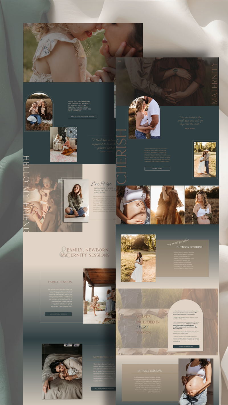 Family photos and warm tones displayed on a tablet screen, showcasing loving moments and text about connection—perfect for a branding and workflow expert highlighting the importance of authentic storytelling..