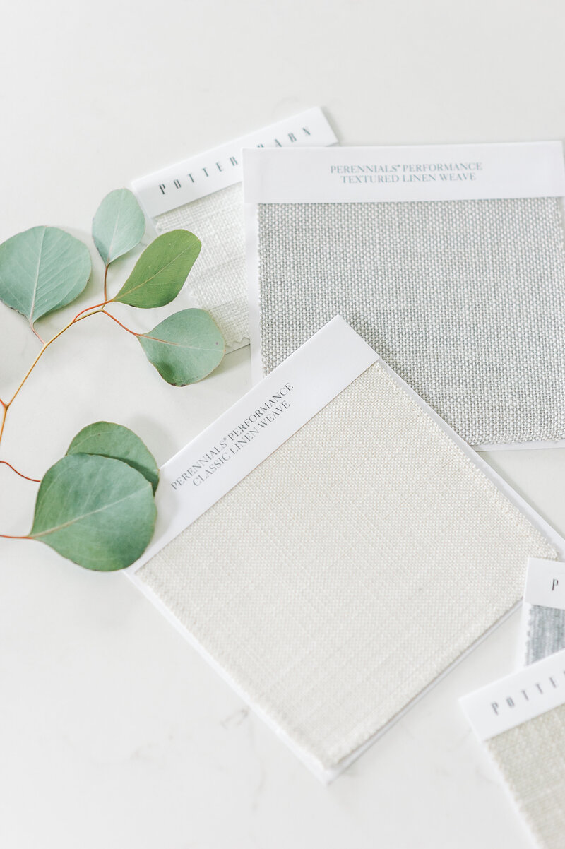 Flat lay of Pottery Barn fabric swatches.