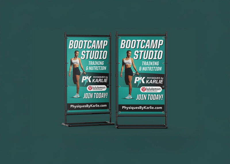 banner promo sign business cards for Physiques by Karlie marketing collateral by Amanda Newman Design in Paducah, Kentucky