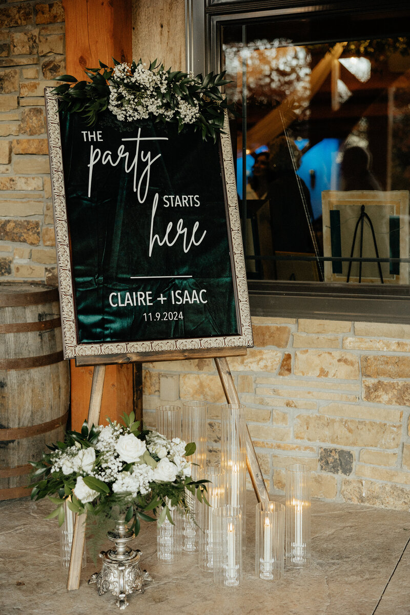 Wedding sign welcoming couples to the reception.