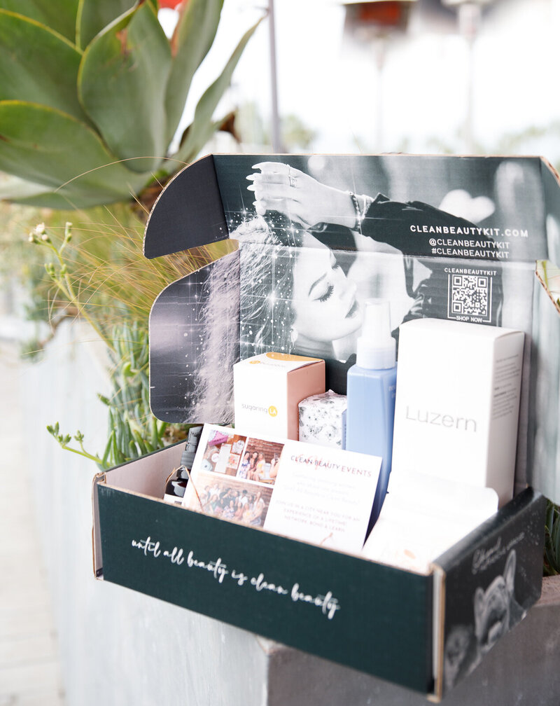 Image of Clean Beauty Kit box with skincare and makeup inside