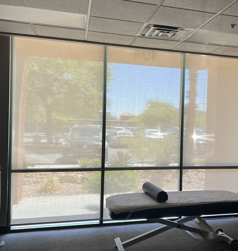 Solar roller shades in a Las Vegas healing center treatment room