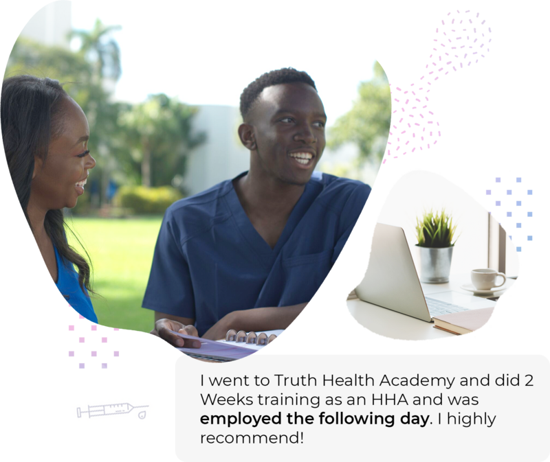 picture of nursing students next to a screenshot of a testimonial