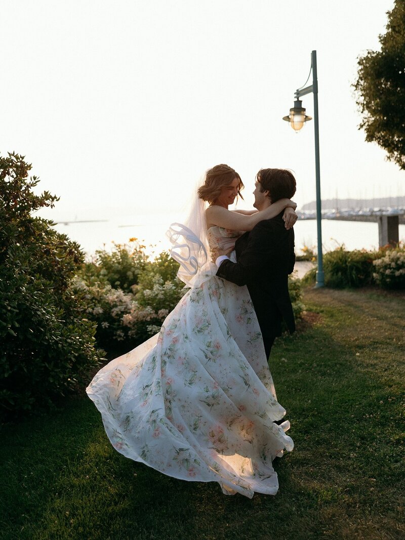 Vermont Wedding Photographer | Sincerely Liz Photography Documentary Wedding, Engagement, Elopement, Maternity and Newborn Photographer in New England | Bride and groom embracing at sunset