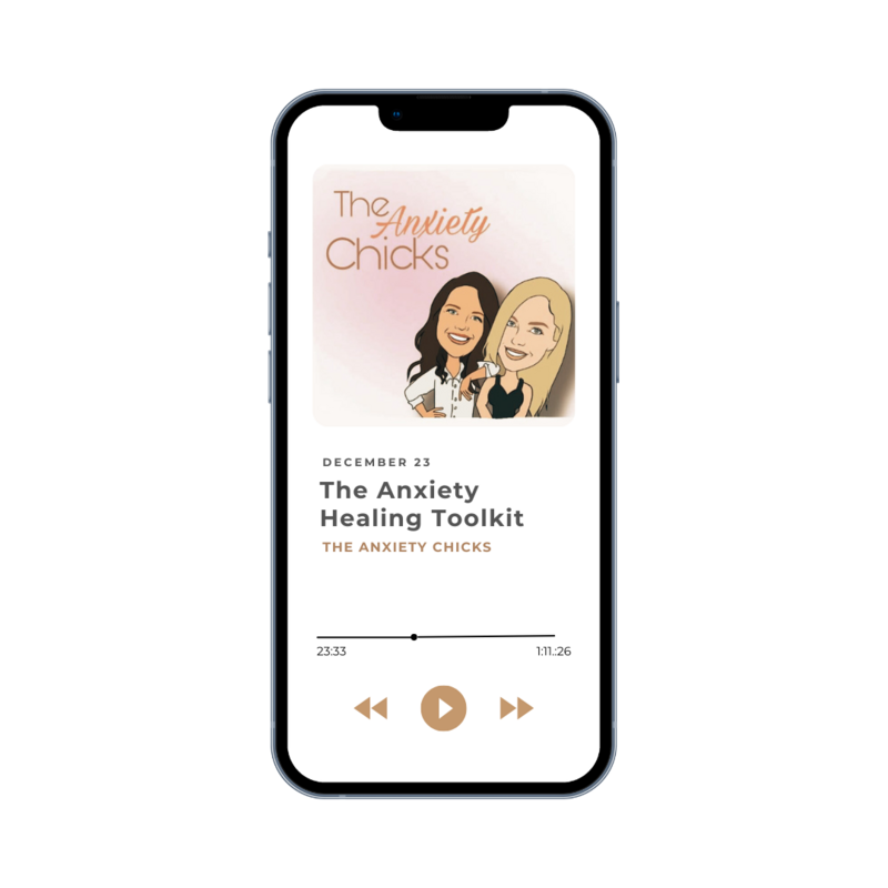 phone with image of the Anxiety Chicks podcast