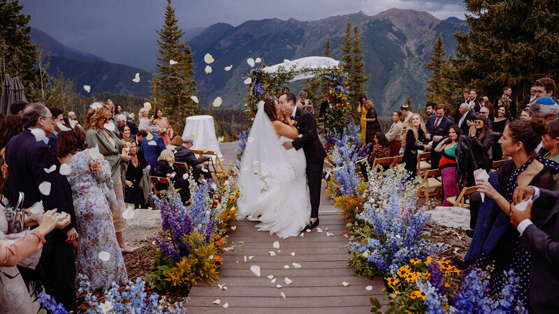 Bride and Groom Kissing on Colorado Mountain