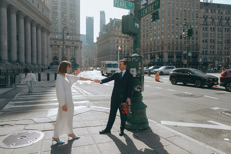 bride and groom outside after eloping shot by Elsie Goodman Photography | NYC Elopement Packages