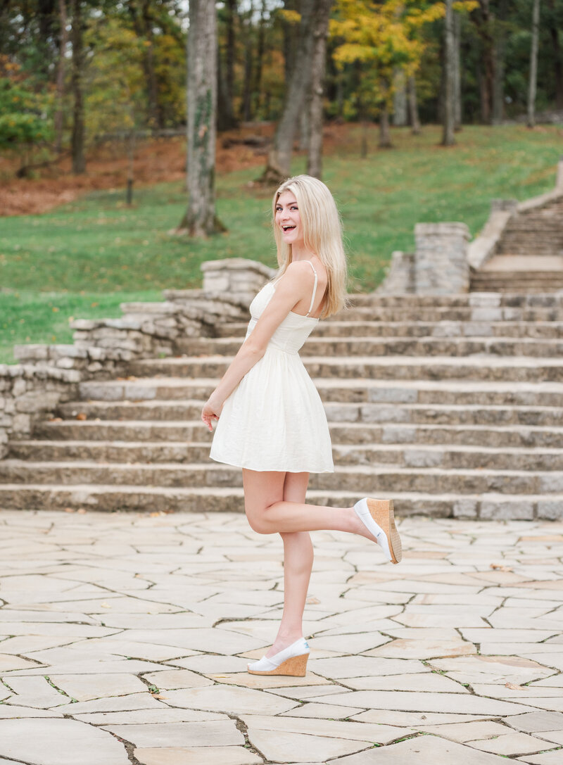 High school senior girl posing in front of the steps at Percy Warner Park in Nashville, TN