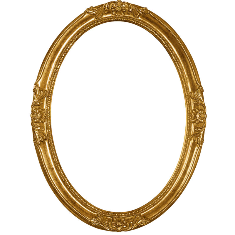Vintage, oval, gold gallery wall frame with ornate carvings
