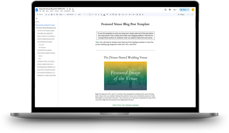 blog post template for wedding venues via Google Docs