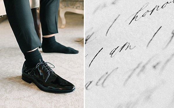 Getting ready Groom Shoes calligraphy details