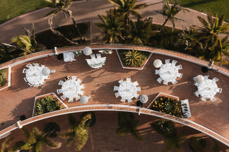 Drone view of wedding reception at Hilton Beachfront Resort Santa Barbara in California