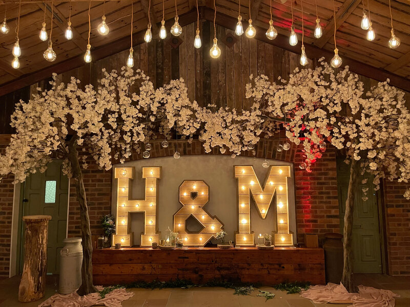 Light up letter hire for barn weddings. Rustic Initials to hire, Cheshire,