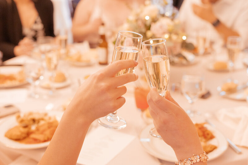 wedding guests toast to the happy couple at the Liriodendron Mansion with Liriodendron Mansion Wedding photographer