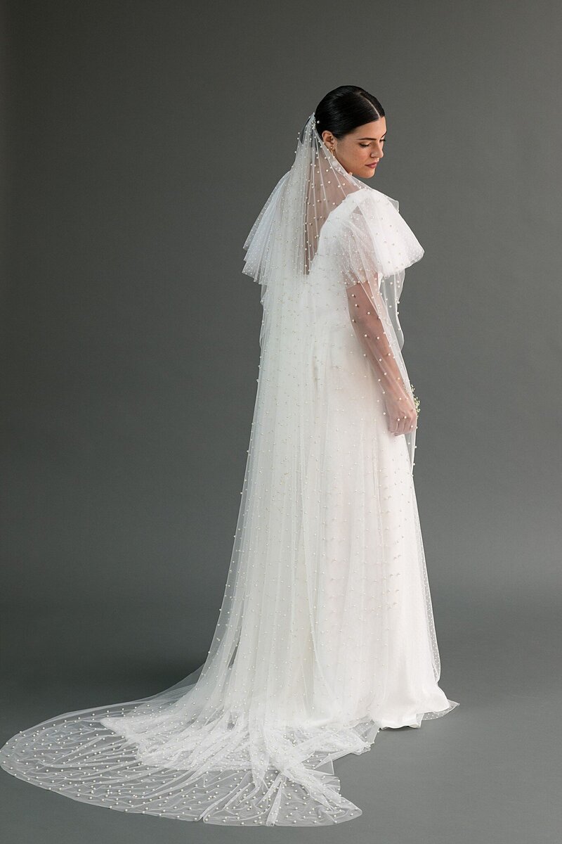 Pearl wedding veil long