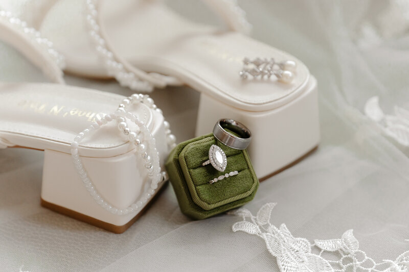 Pala Mesa Resort Bridal Details with Rings and Shoes