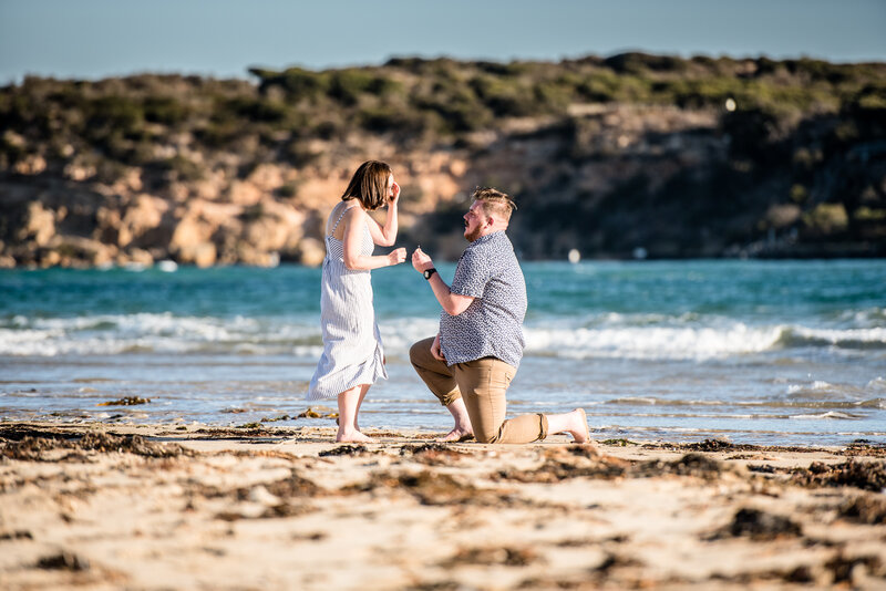 Marc proposing to Lucy on Barwon Heads Beach