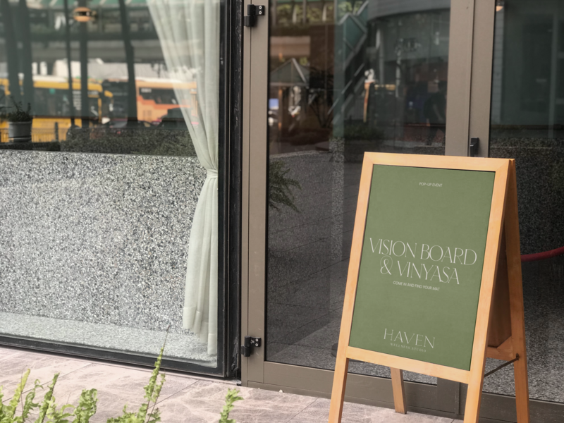 Branded signage design for Haven Wellness Studio, designed by Her Higher Standard Design Studio to elevate in-person and event branding for wellness businesses.