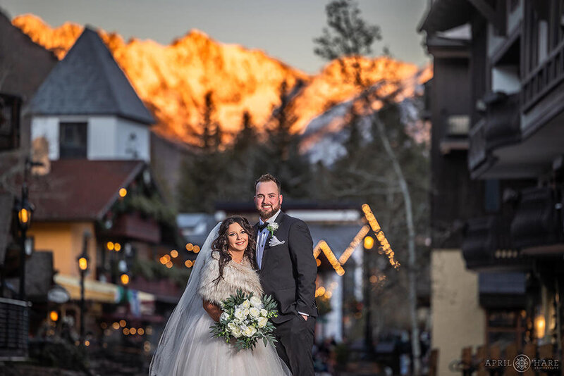 Pretty Golden Sunset Vail Village Wedding Photography