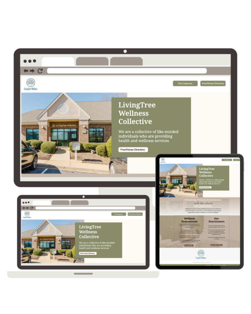 LivingTree Wellness Collective website mockup displayed on desktop and tablet