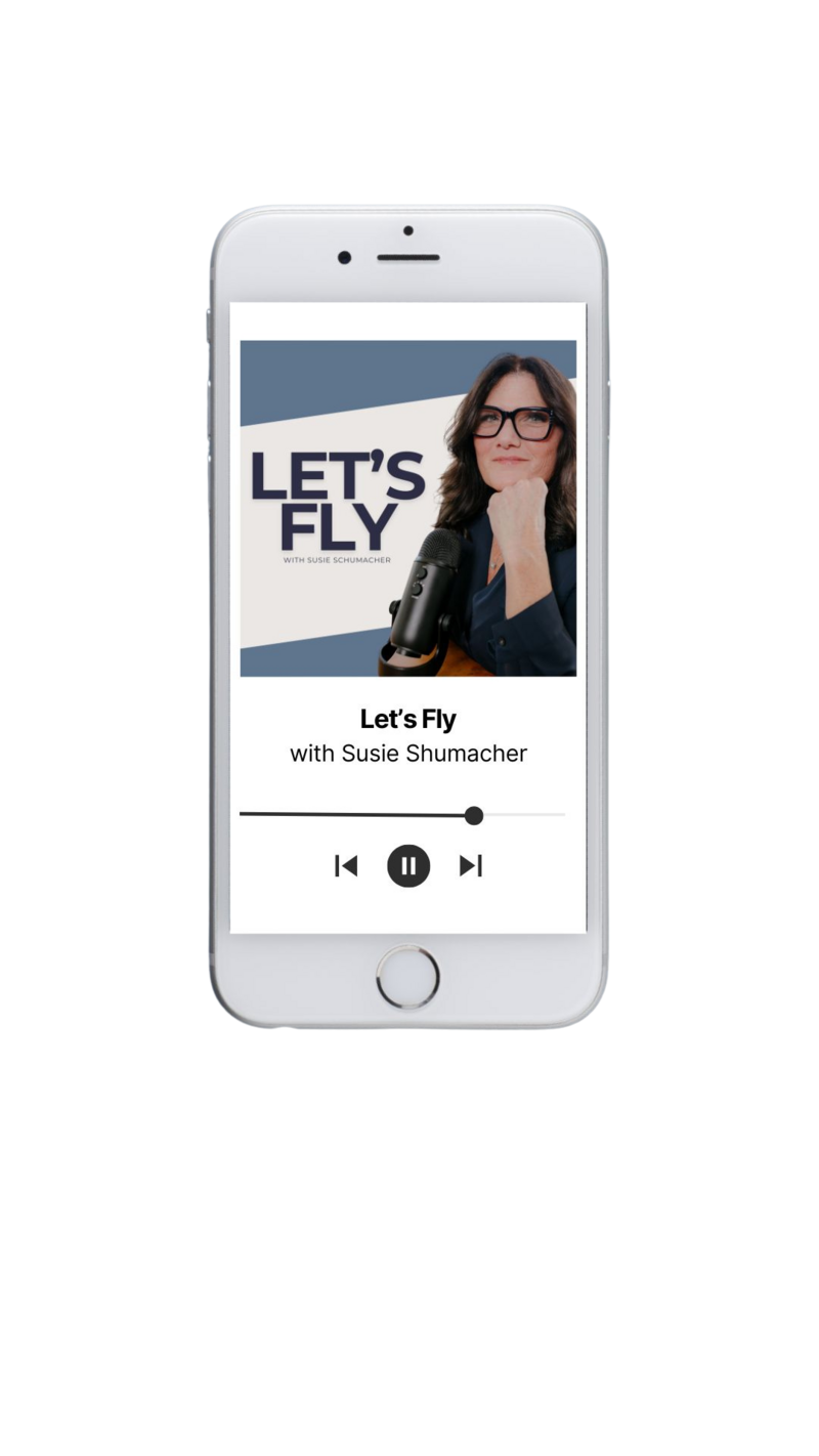 Let's Fly Podcast Cover on a White IPhone Screen