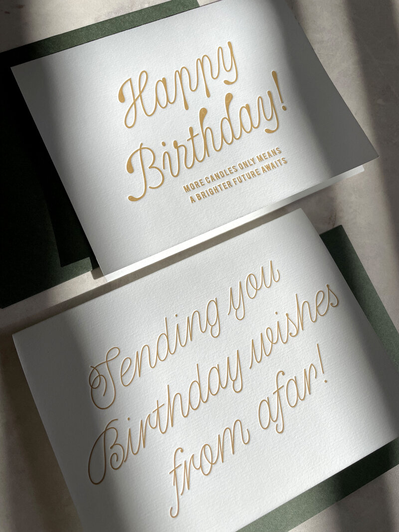 up close photo of letterpress baby announcement