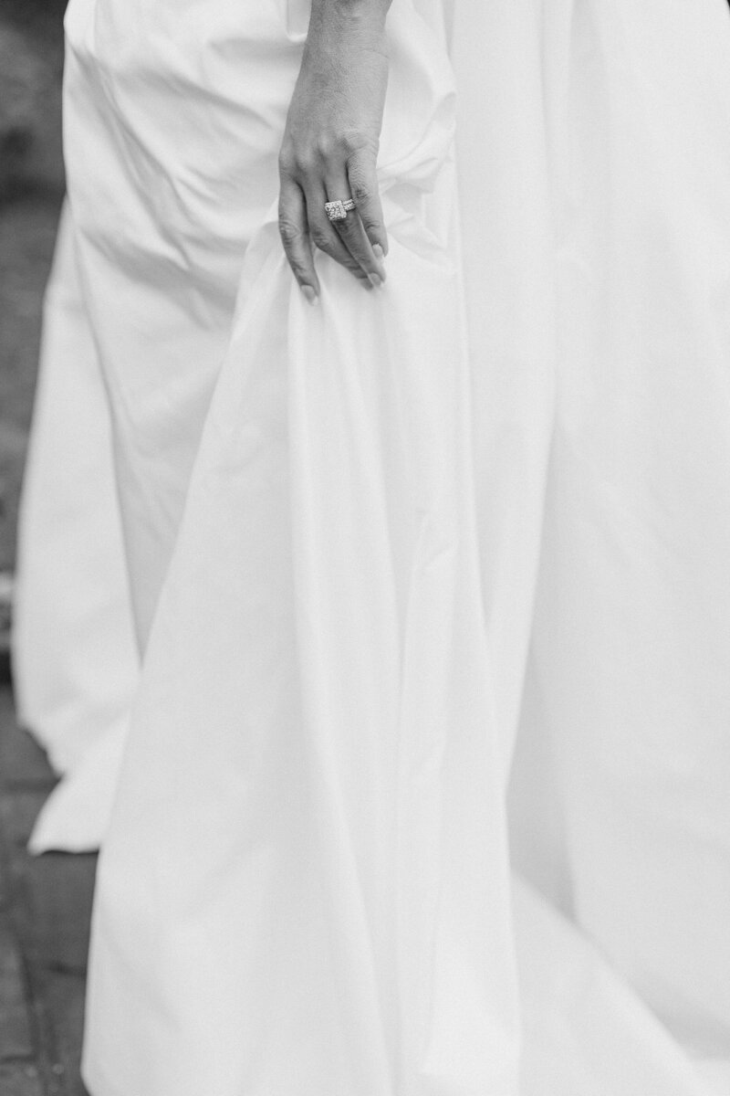 B&W Photo of Bride's Dress