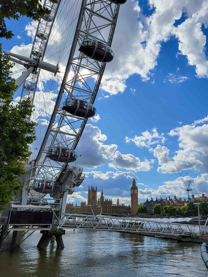 The London Eye towering over the River Thames with Big Ben and the Houses of Parliament in the background ©Stephanie Dosch | theViatrix Bespoke England Travel Planning