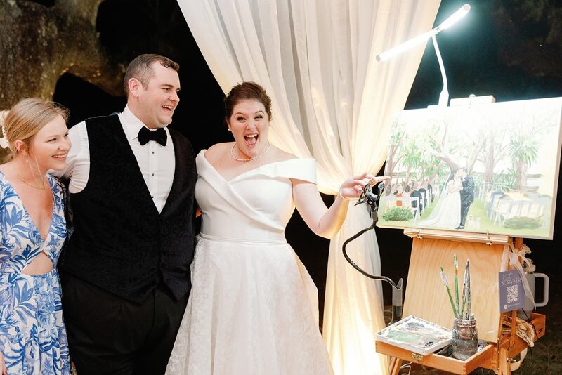 painting of bride and groom