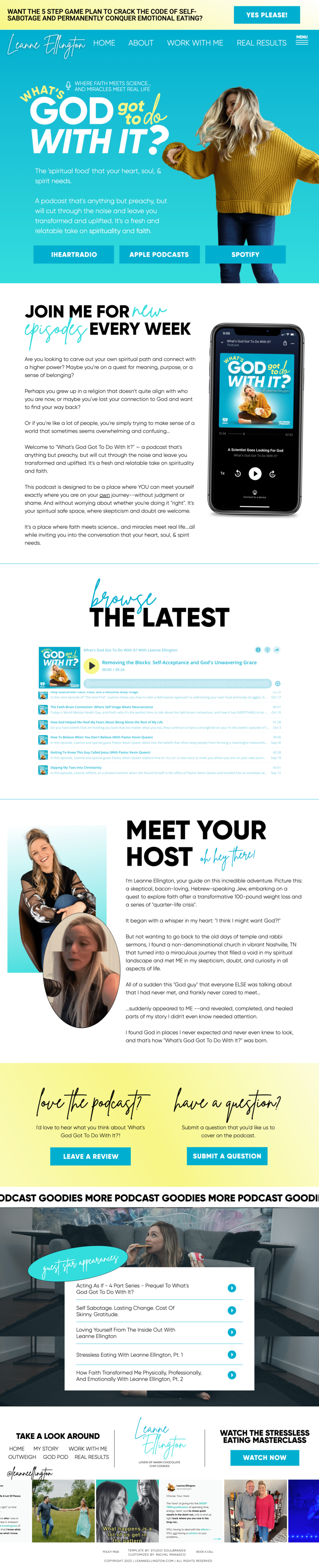 screenshot of the God pod page on Leanne Ellington's website, created by Rachel Man, showit website designer