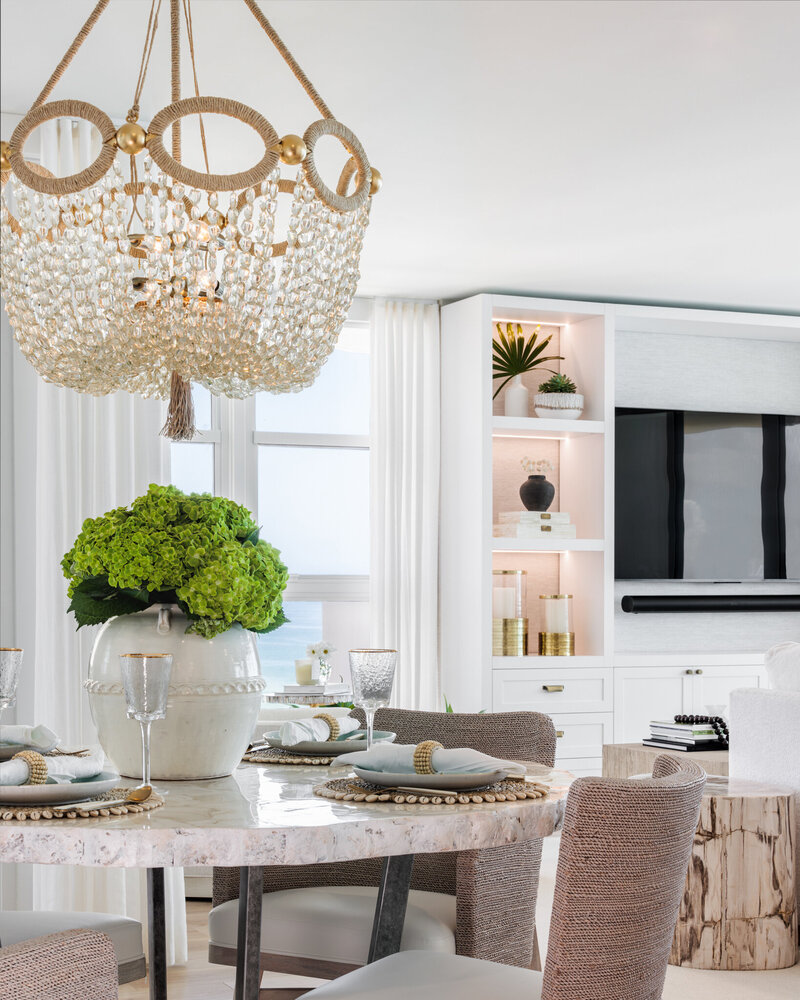 The portfolio page for a DLT Interiors project, Miami Beach Showcase, done with a more farmhouse, organic style.