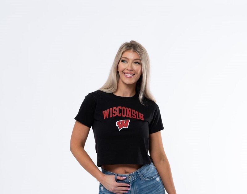 Wisconsin Black Cropped T Shirt with letter W