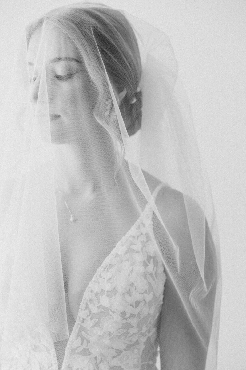 Black and white portrait of a bride