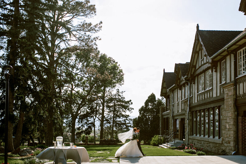 Boulder Colorado bride and groom walk in Chautauqua