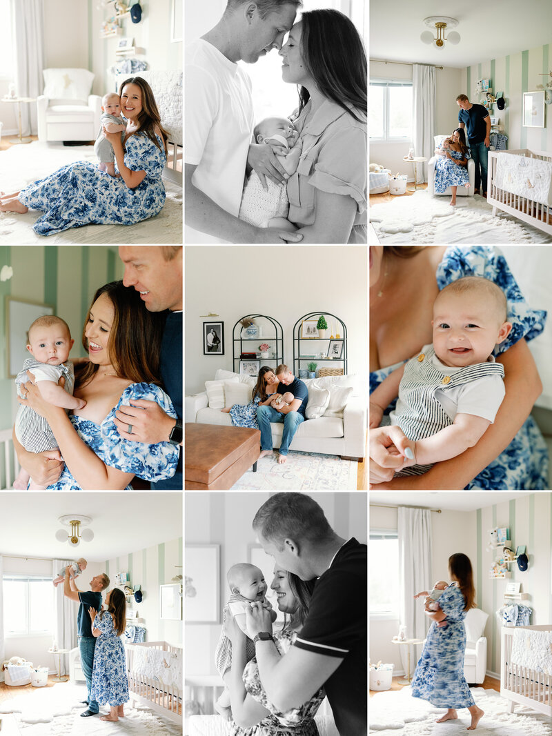 A grid of photos taken at an in-home lifestyle session, captured by an Ann Arbor Family Photographer