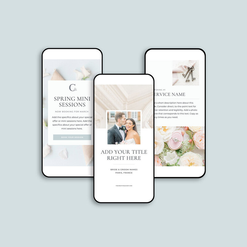 Instagram post and story templates for wedding photographers and planners