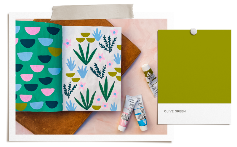 Southwest floral pattern painted sketchbook pages by Jen Pace Duran of Pace Creative Design Studio