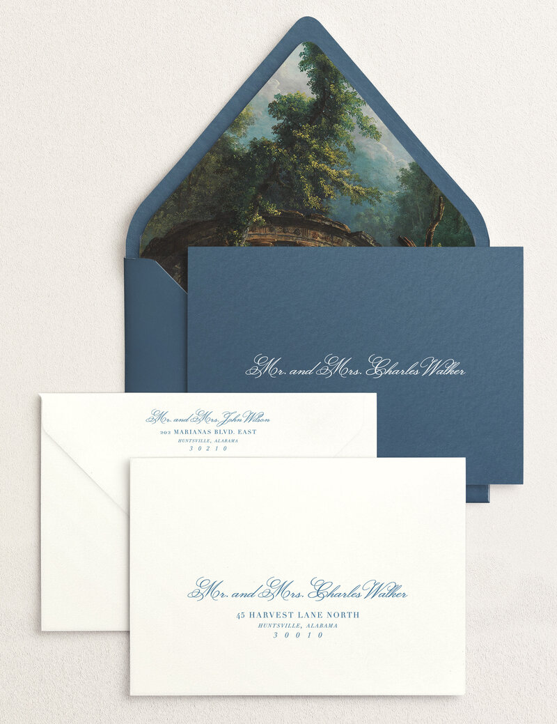 envelope addressing and envelope liner with oil painting